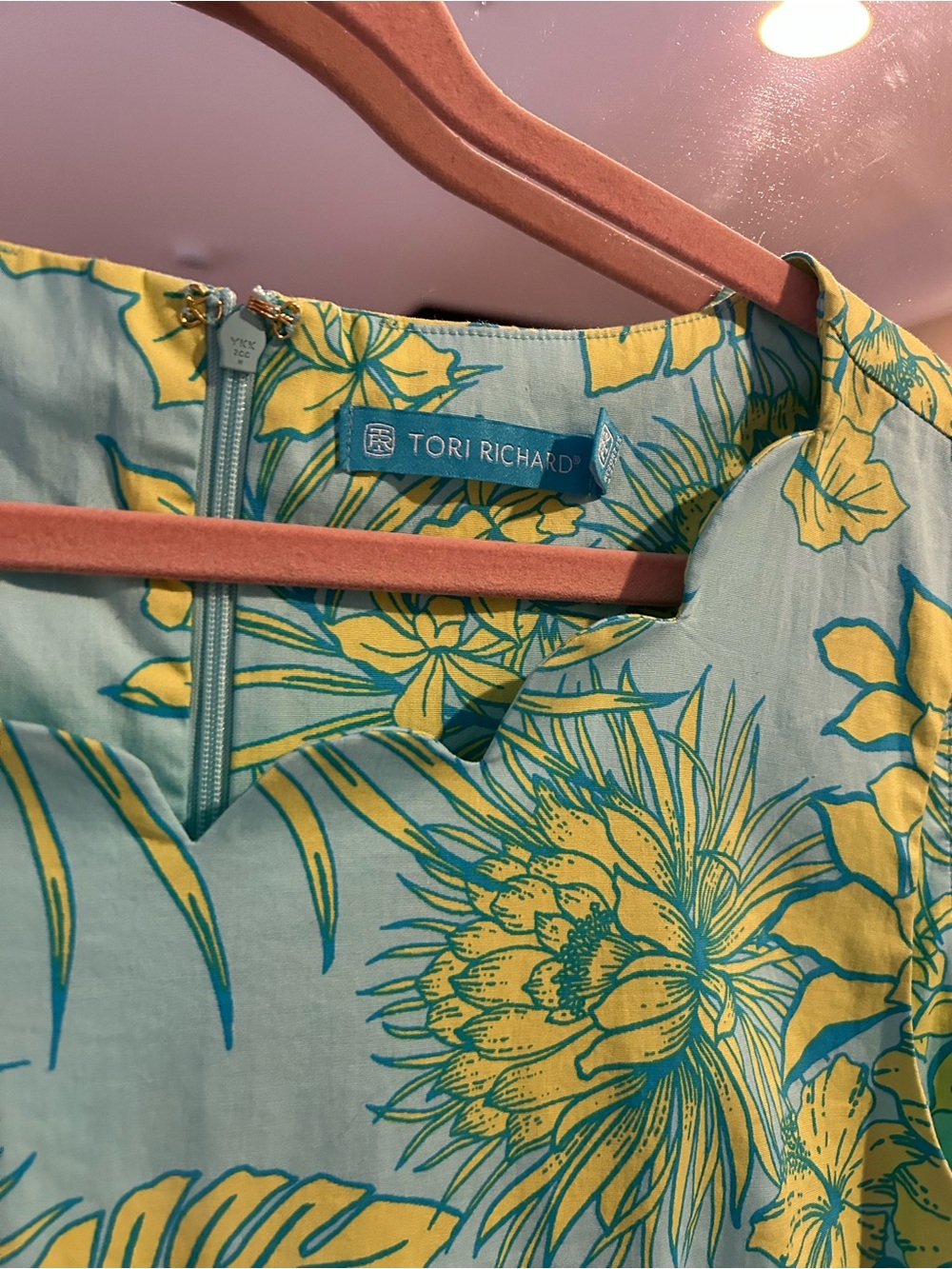 Tori Richard Yellow Floral Shift Dress on Aqua Size 14 - Picture 2 of 7